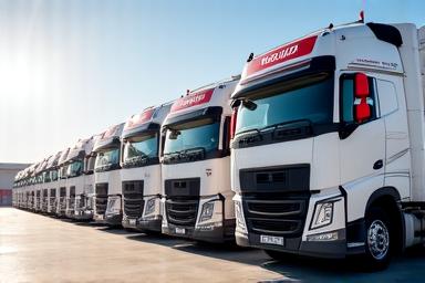 Row of logistics trucks